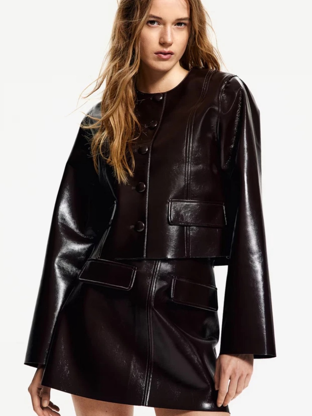H&M Edition Coated Front Button Jacket Burgundy